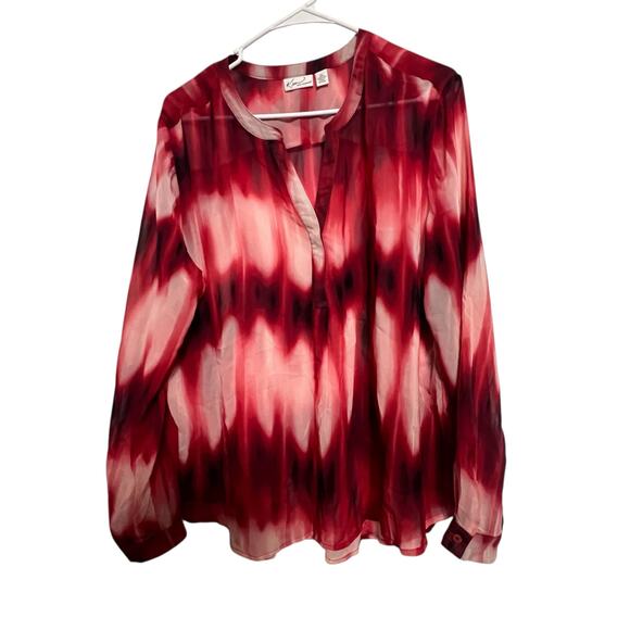 Kim Rogers Long Sleeve Blouse Womens Size XL Red Pink Ombre Tie Dye Pattern - Picture 2 of 4